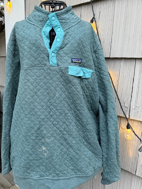 Patagonia Jackets & Blazers - Patagonia Organic Cotton Quilted Pullover with Teal Snap Placket